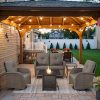 Patio Wicker Chairs Swivel Rocker – Outdoor Swivel Rocking Chairs Set of 2 with Rattan Side Table, Patio Swivel Glider Chair 3 Piece Patio Furniture Sets for Deck Porch Pool Brown/Blue