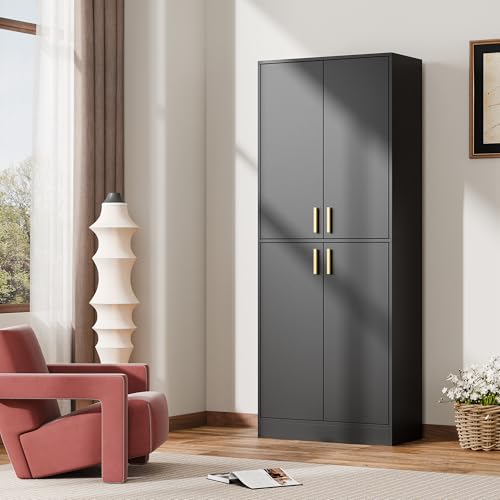 Cozy Castle Kitchen Pantry Cabinet, 71 Tall Wood Storage Cabinet with Doors and Shelves 4 Doors Freestanding Cupboard Utility Hutch for Dining Room Living Room Bathroom Furniture, Gray - Image 26