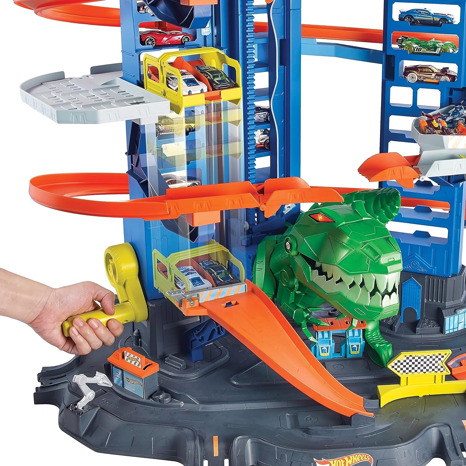 Hot Wheels City Robo T-Rex Ultimate Garage, Multi-level Multi-Play Mode, Stores 100 Plus 1:64 Scale Cars, Gift Idea for Kids 3 and Older - Image 2