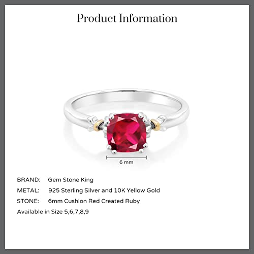 Gem Stone King 925 Sterling Silver and 10K Yellow Gold 6MM Cushion Cut Gemstone Birthstone Engagement Ring | Wedding Anniversary Promise Ring For Women | Available In Size 5, 6, 7, 8, 9 - Image 5
