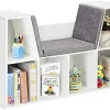 HJZBNONE 6-Cubby  Bookcase w/Cushioned Reading Nook  Multi Purpose  Organizer Cabinet  with Soft Cushion and Thick Wood Board for Children Girls & Boys Bedroom Decor Room (Modern Whit