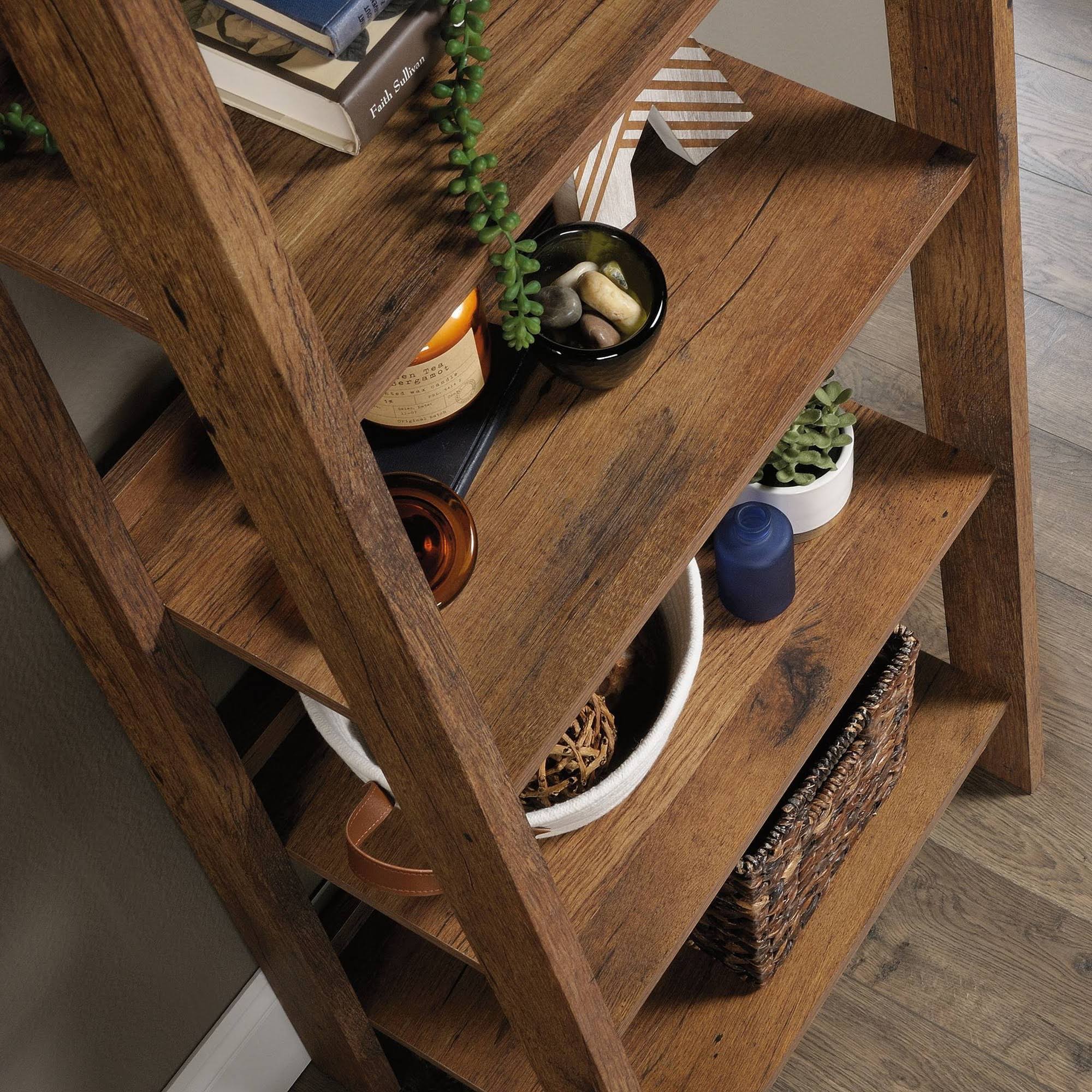 Sauder Trestle 5-Shelf Bookcase – Vintage Oak - Image 5