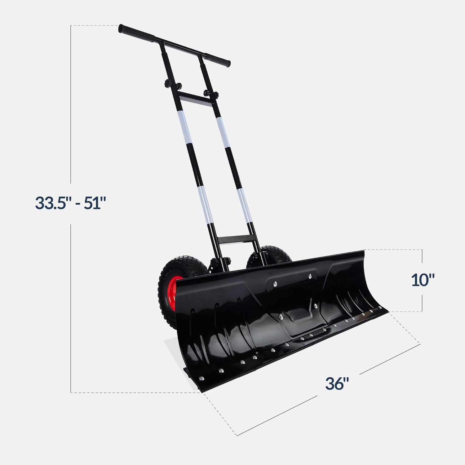 Best Choice Products 36in Galvanized Blade Heavy-Duty 2-Wheel Snow Pusher Hand Plow for Snow Removal w/Wheels, Adjustable Handle, Blade Angle – Black - Image 11
