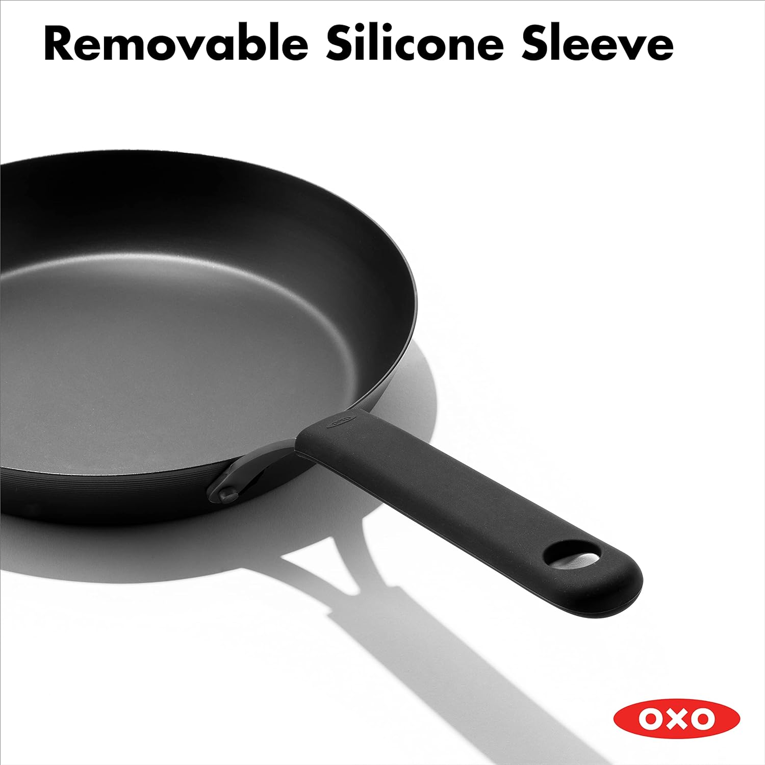 OXO Obsidian Pre-Seasoned Carbon Steel, 12 Wok Pan with Removable Silicone Handle Holder, Induction, Oven Safe, Black - Image 12