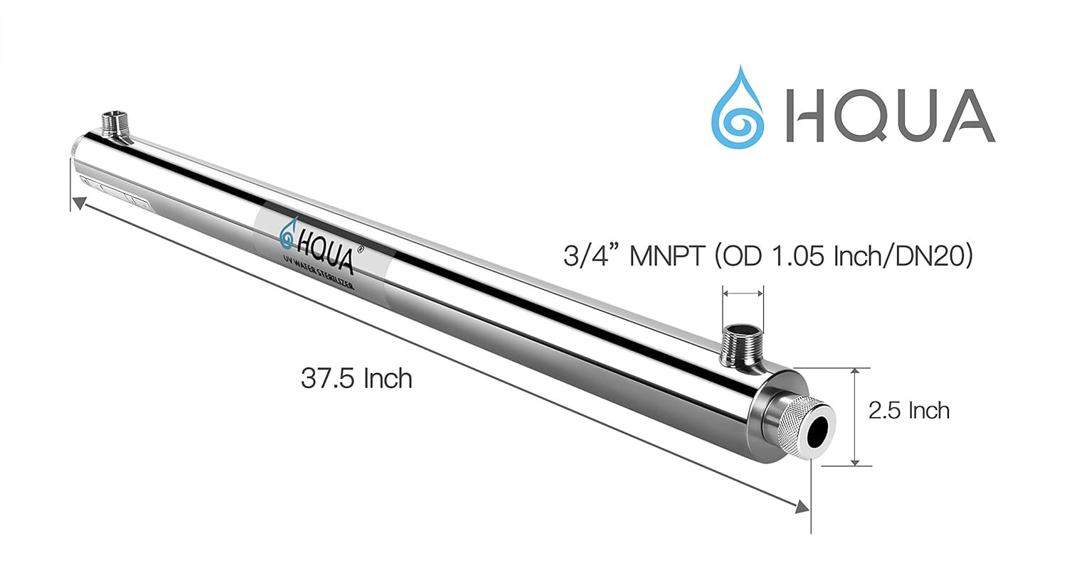 HQUA-OWS-12 Ultraviolet Water Purifier Sterilizer Filter for Whole House 12GPM 110V 40W Model HQUA-UV-12GPM + 1 Extra UV Tube - Image 2
