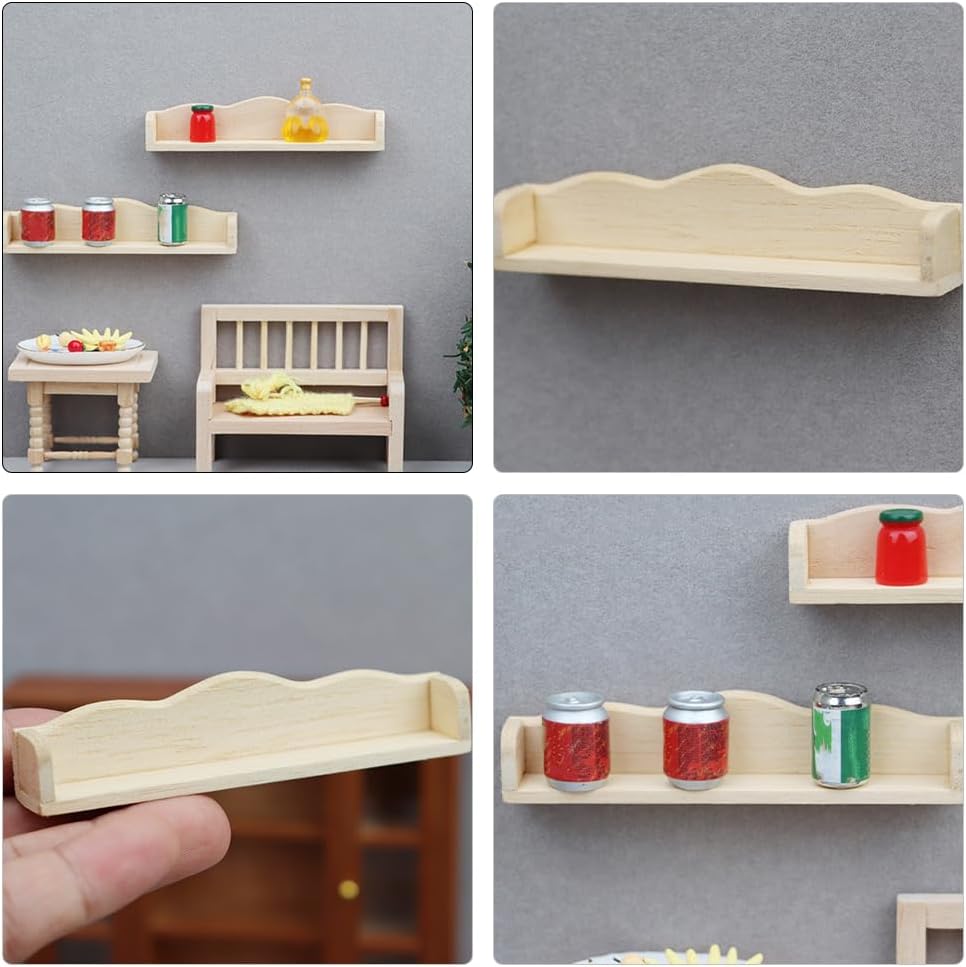 Dollhouse Wall Shelf Miniature Wooden Shelves 1: 12 Scale Tiny Wood Storage Rack Models for Doll House Room Furniture Accessories - Image 3