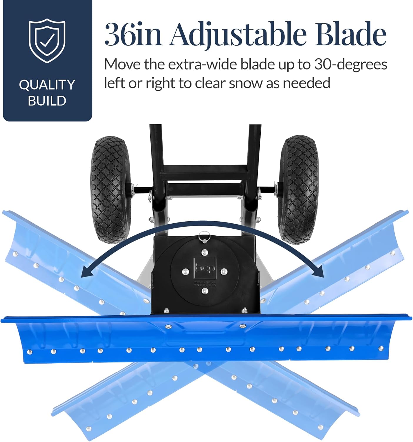Best Choice Products 36in Galvanized Blade Heavy-Duty 2-Wheel Snow Pusher Hand Plow for Snow Removal w/Wheels, Adjustable Handle, Blade Angle – Black - Image 9